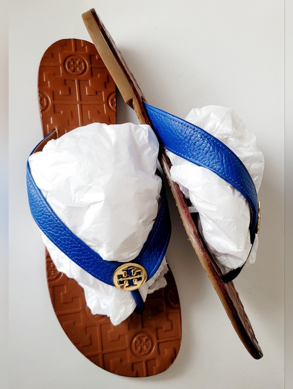 Tory Burch Thora Electric Blue Leather Thong Sandals with Logo Accent US 9 - Picture 6 of 16
